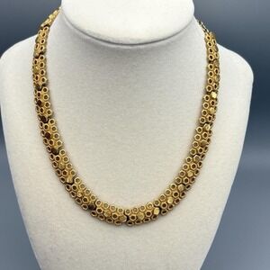 Vintage Crown Trifari Statement Necklace Honeycomb Goldtone 16"